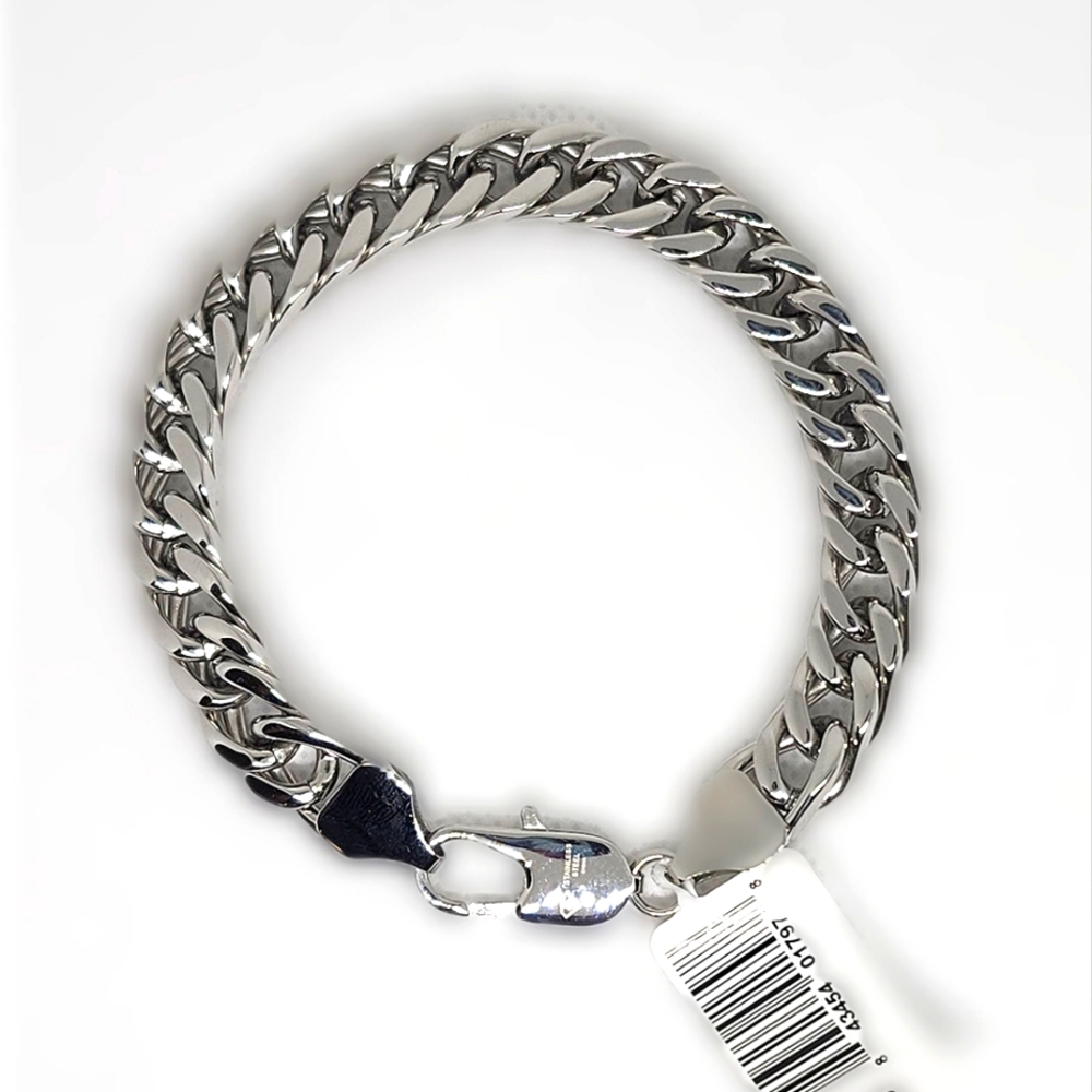 Men's Stainless Steel Curb Link Bracelet, Brilliance, 8.75"